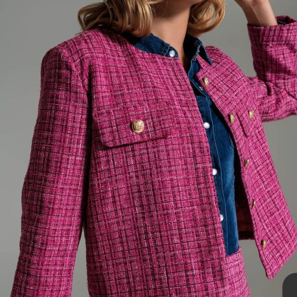 Pink Tweed Jacket by Q2 - Picture 1 of 11